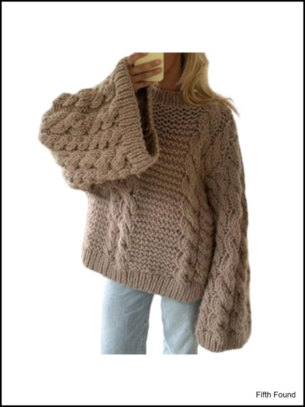 Oversized Cable Knit Chunky Pullover Sweater Crew Neck
